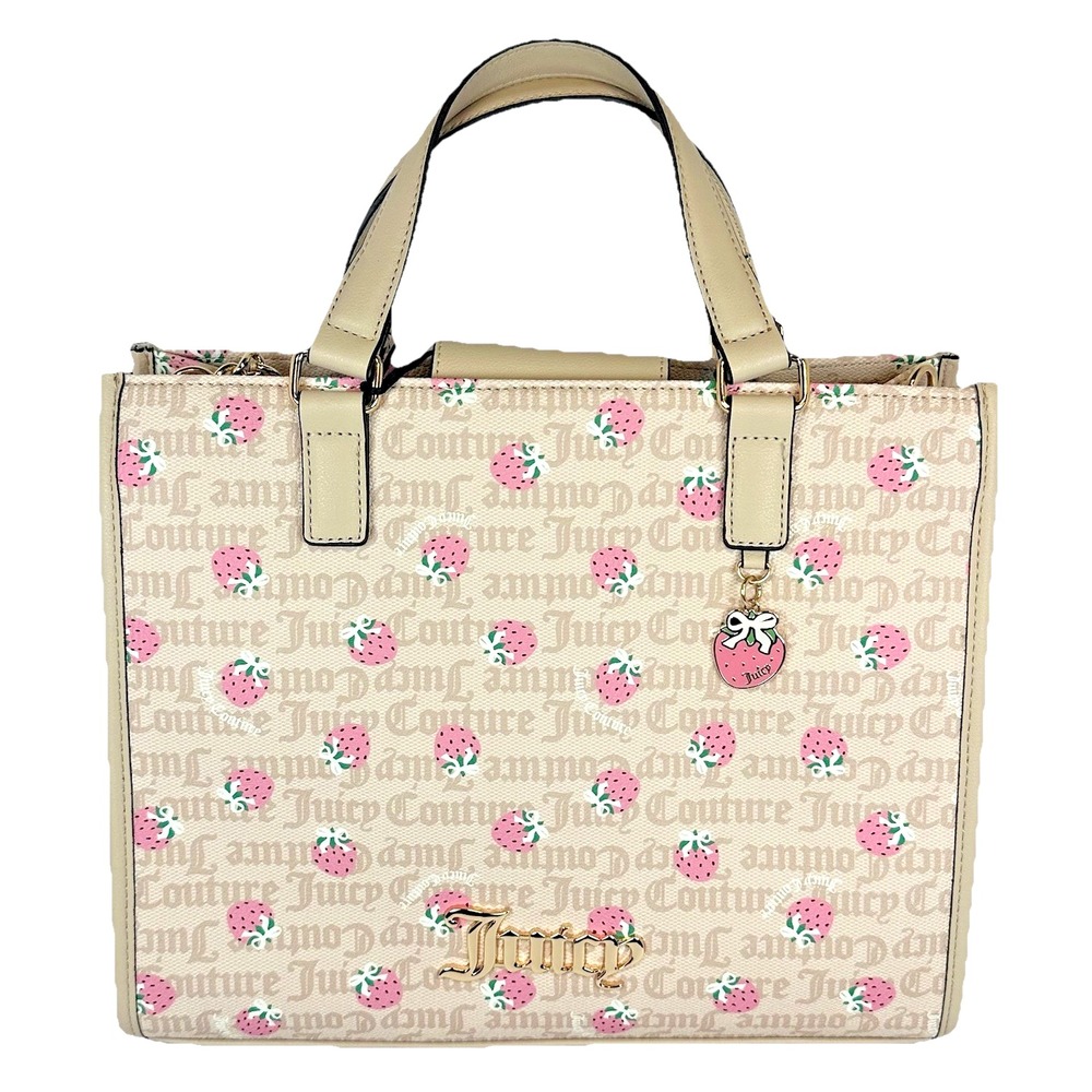 Juicy Couture Berry Sweet Strawberry Tote Bag Sandstone Pink Charm NWT